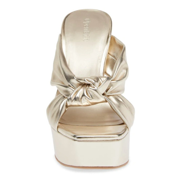 OPEN EDIT Kaia Knot Platform Sandals 8.5 Gold Heel Slip On Glam Party - Picture 3 of 9
